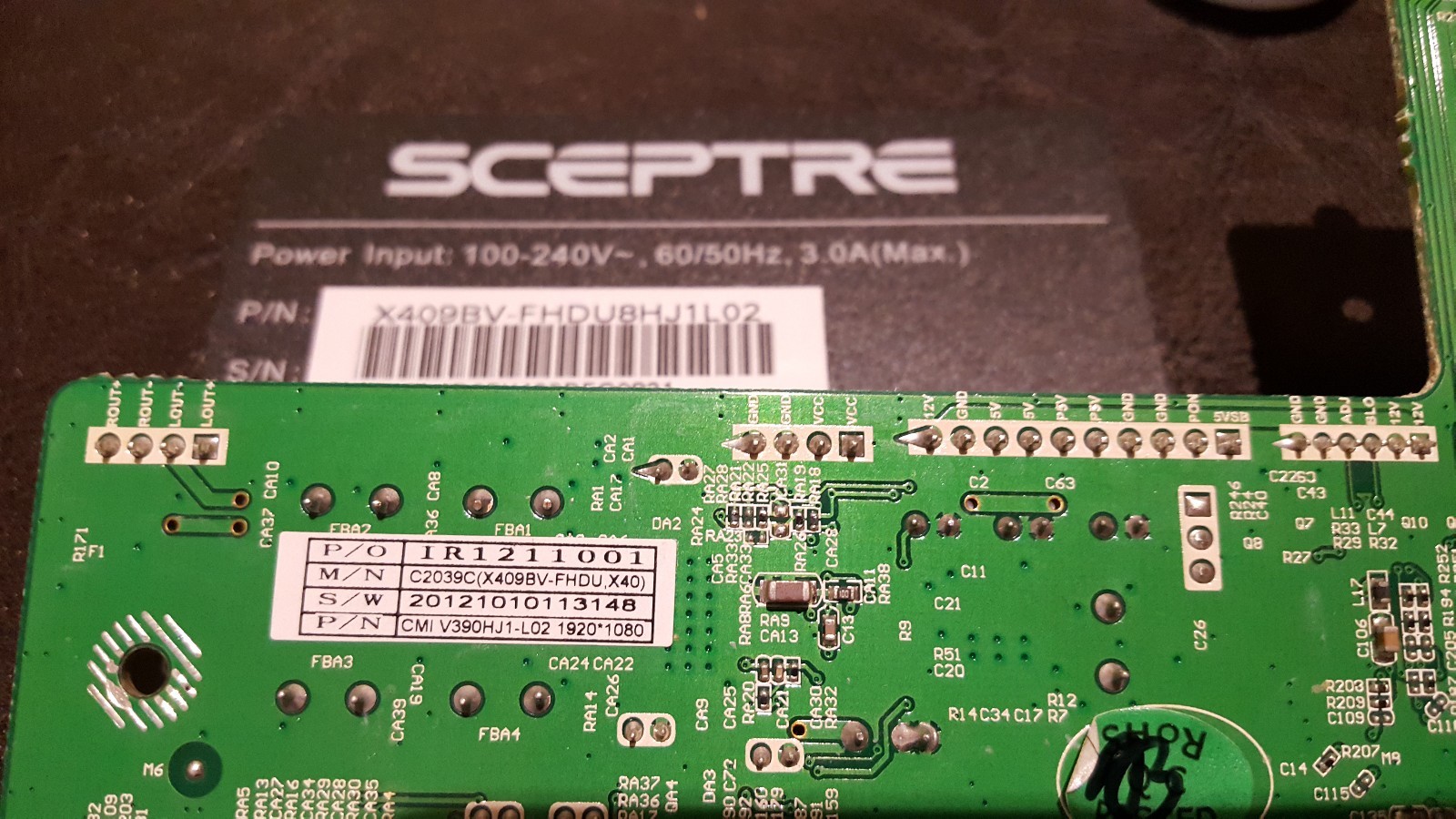 Sceptre X409BVFHD, T.RSC8.82B 12062 V390HJ1L02 Main Board 0583 1A1E2