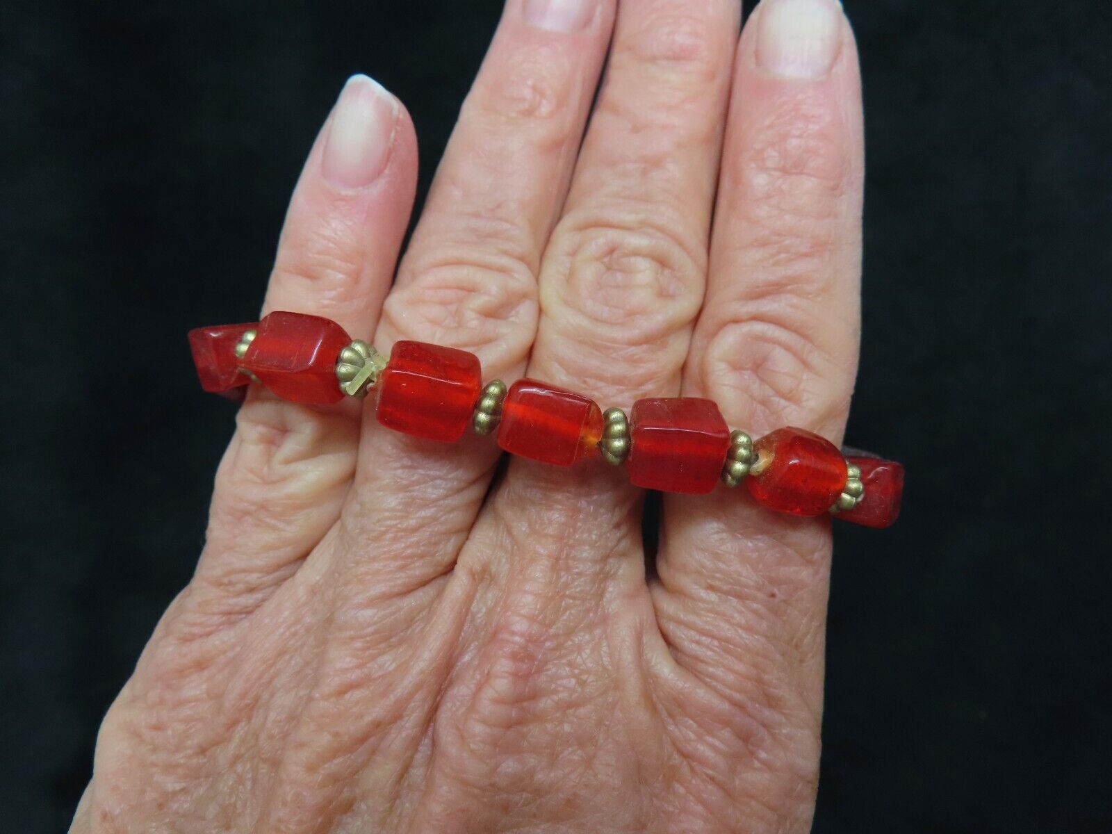 Vintage Contemporary Red Glass Bead Stretch Brace… - image 2