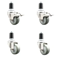 3 Inch 316SS Gray Poly Swivel 1-1/2 Inch Expanding Stem Caster Set 2 Lock Brake