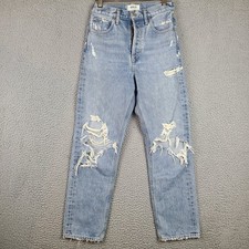 AGOLDE 90's High Rise Loose Fit in Fall Out Distressed Button Fly Jeans Sz 25