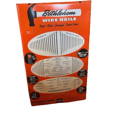 Vintage Bethlehem Wire Nails Tin Over Cardboard Store Sign