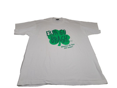 Vintage ERIN GO BRAGH Shirt Mens XL White Ireland Forever SINGLE STITCH 80s USA