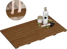 Teak Shower Mat, Foldable Teak Bath Mat, 31.5"x18.1" Wood Bath Mat
