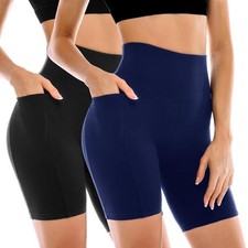 2 Pack Womens Biker Shorts with Pockets, High Waisted Tummy Control Yoga Shor...