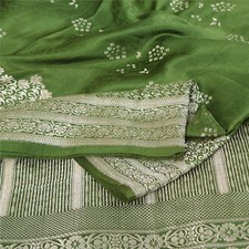 Sanskriti Vintage Soft Green Saree Pure Satin Brocade Banarasi Zari HandWoven 5Y