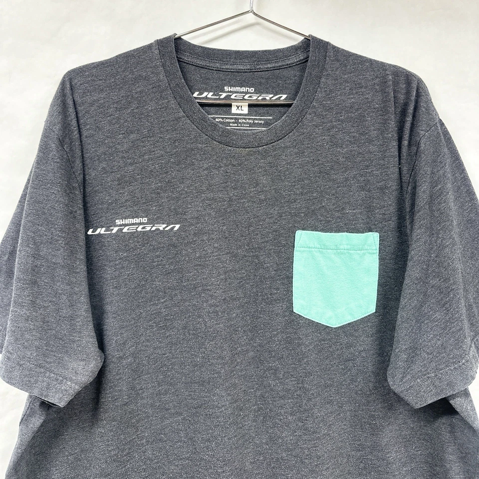 Shimano Ultegra T Shirt Heather Gray Teal Pocket XL #myultegra Bike Shop - Image 2 of 4