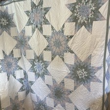Vintage Lone Star Quilt 78x81 Full Cottagecore Green Floral Patchwork Granny