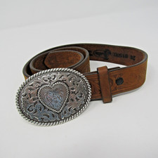 Justin Leather Belt Girls Size 24" Hope Heart Metal Buckle Made in USA Top Grain