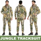 Mens Jungle Camouflage Print Camo Tracksuit Thick Warm Combat Hoodie Bottoms Set