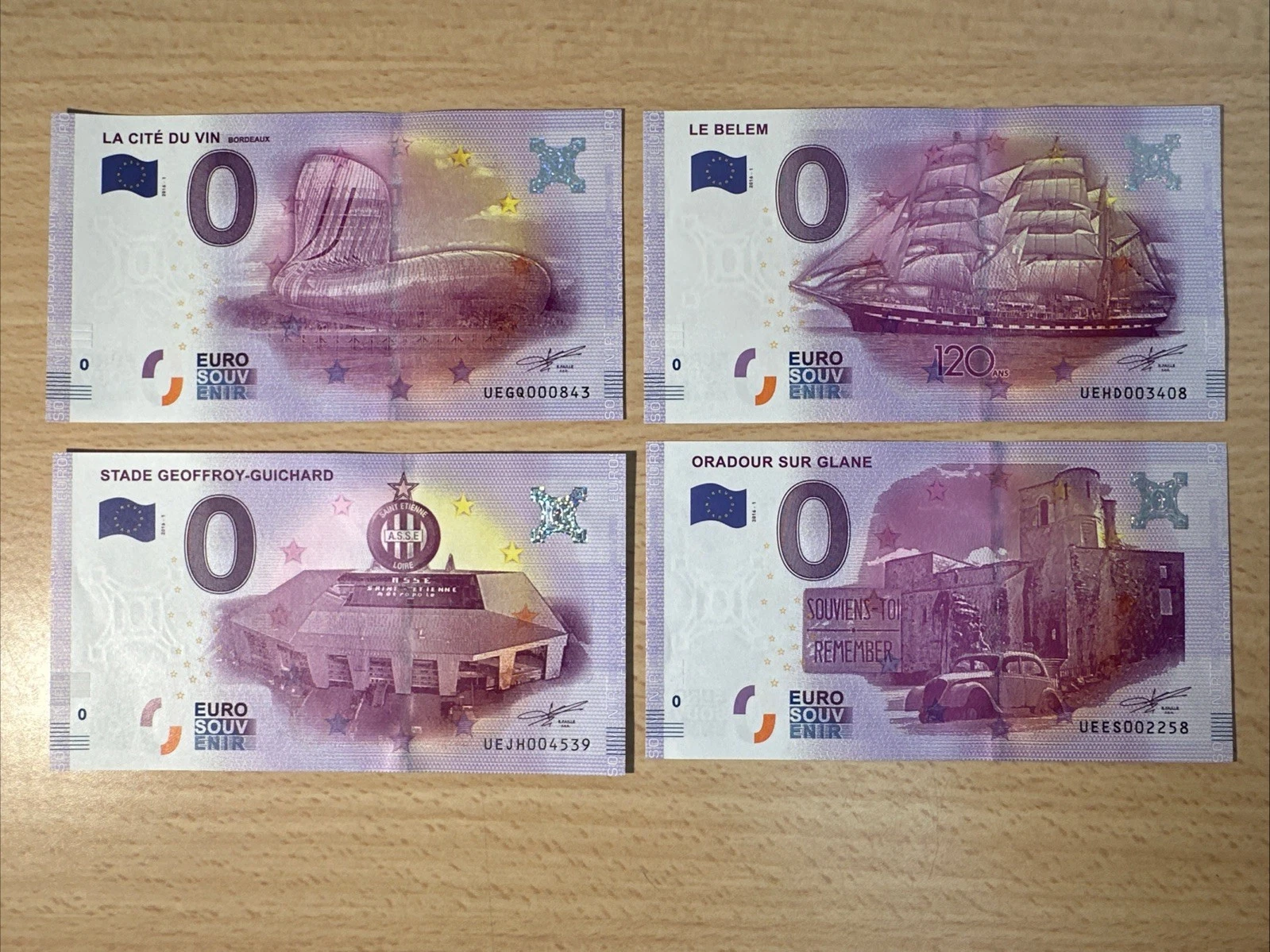 Lot 4 Billets  Zéro 0 € Euro Touristique / Souvenir 2016-1