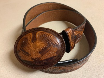 SILVER CREEK MEN'S AMERICAN EAGLE BUCKLE FLAG TOOLED LEATHER
