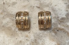 14k Yellow Gold Diamond Hoop Huggie Earrings 9 Grams