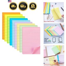 9 Pack Lined Sticky Notes 4X6 in Post, 9 Pastel Colors Large Ruled Post Stick...