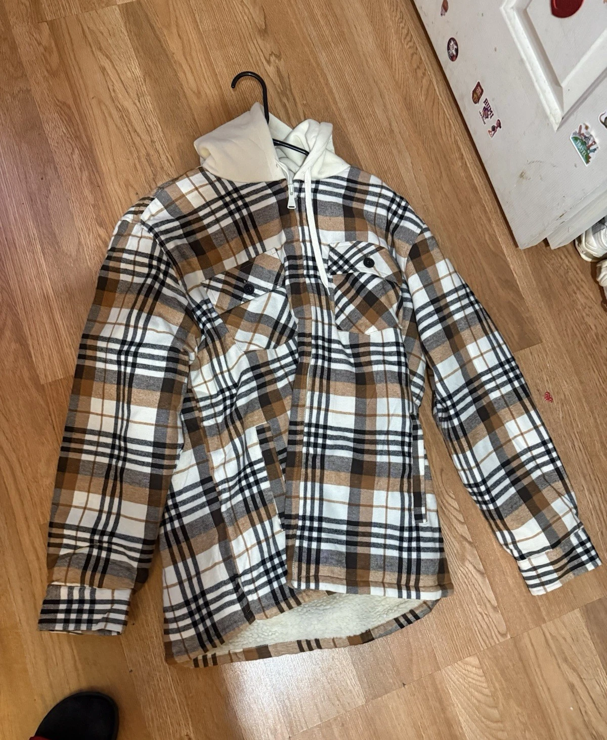 Walnut Creek Men's Plaid Lined Full Zip Jacket L 40" Chest Brown/White/Black
