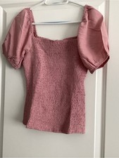 BiBi Dusty Rose Smocked Puff Sleeve Blouse - NWT - Size S