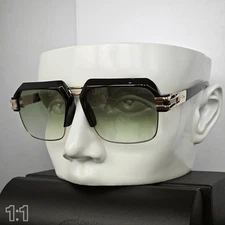 Cazal Sunglasses Stylish Unisex Eyewear Men Half Frame Black Golden Green Lens
