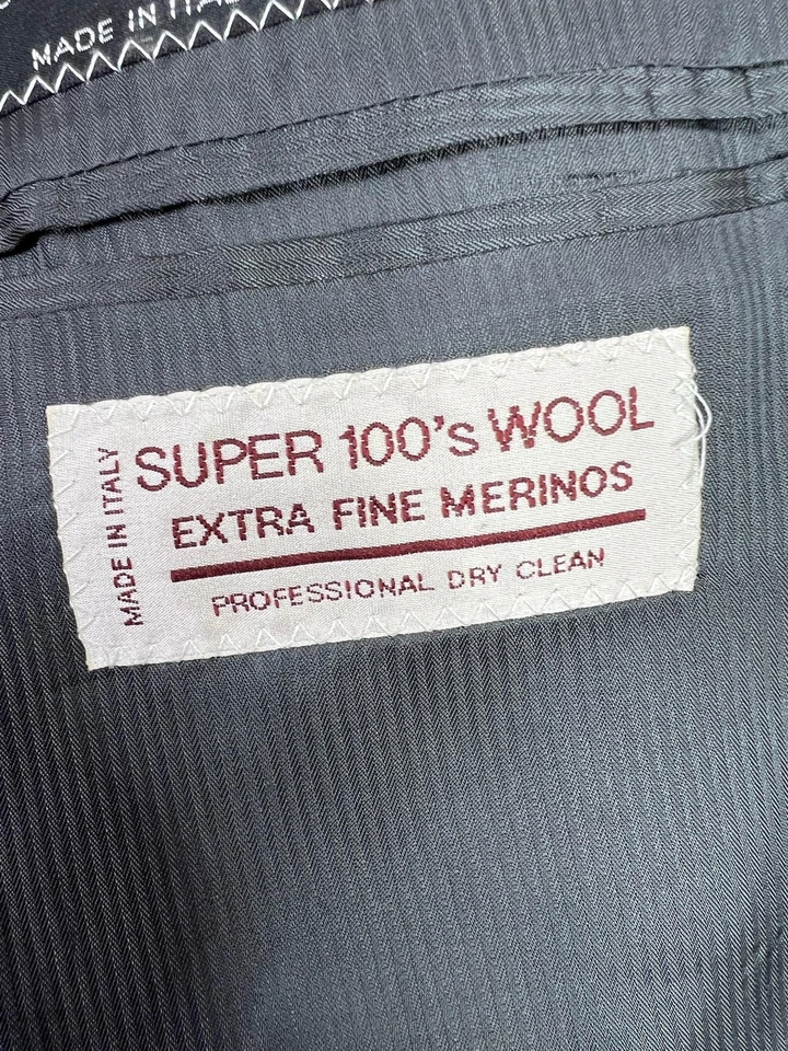 Zanetti Blazer Mens 46R (Fits 50R) Gray Double Breasted Super 100s Wool Italy - Image 3 of 4