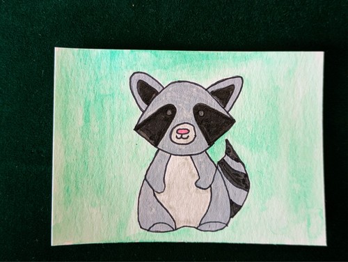 Cute Raccoon ACEO – Original Woodland Animal Art – Ink, Acrylic & Watercolor