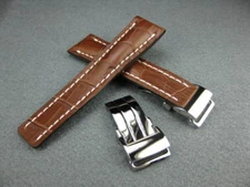 24mm Brown Watch Band Deployment Leather Strap Buckle Set Super Avenger 24