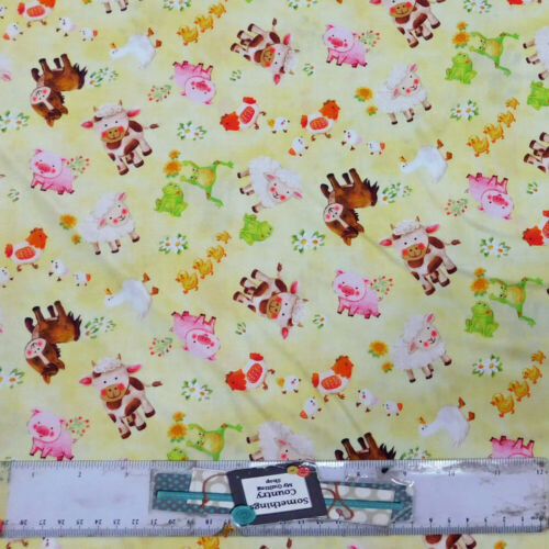 Quilting Patchwork Sewing Fabric Lemon Farm Animals 50x55cm FQ - Picture 1 of 3