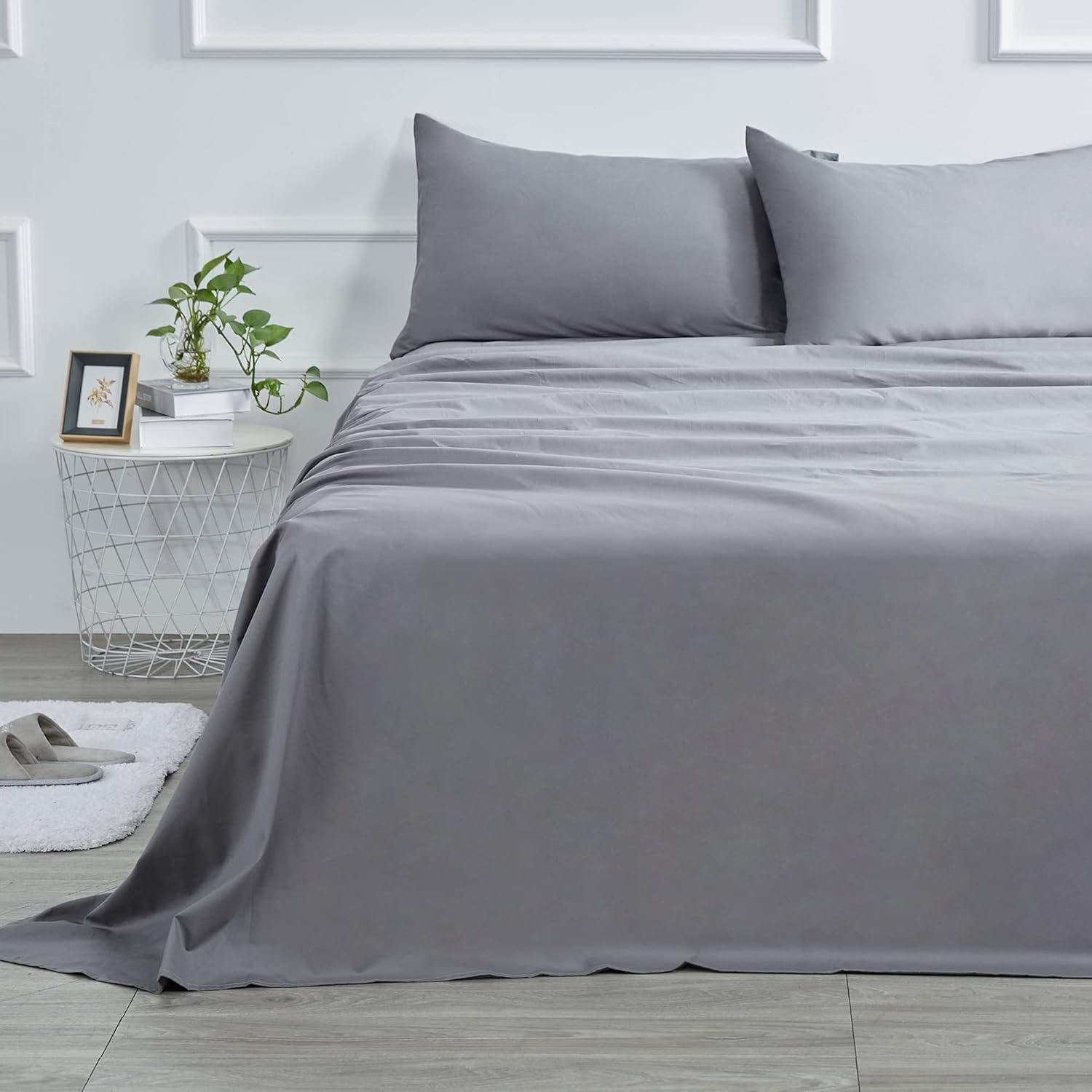 400 Thread Count Cotton Queen Size Sheet Set (Gray Color) 4 Piece - 100% Long St