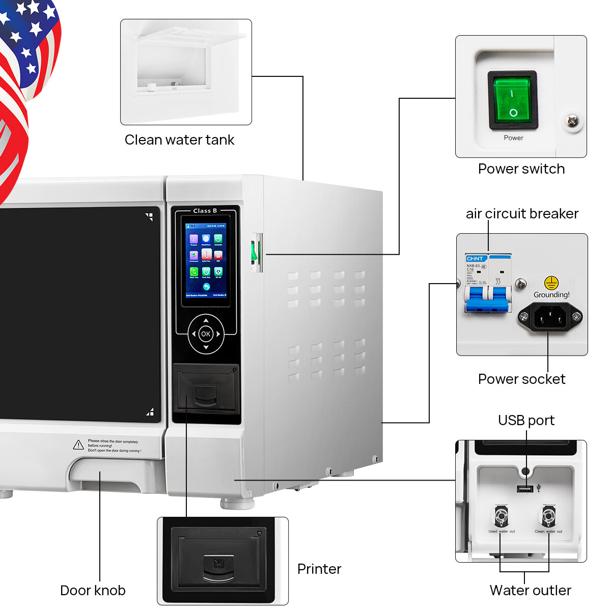 Dental Class B Autoclave Vacuum Pressure Steam Sterilizer / Dental Implant Motor