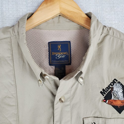 BROWNING GOLD Size 2XL Mesh Lined Roll Up Sleeve Mens Hunting Shooting Shirt - Picture 10 of 12