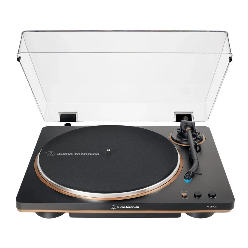 Tocadiscos Audio-Technica AT LP70X BZ totalmente automático con transmisión por correa negro y bronce