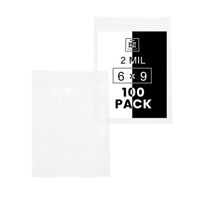 100 PCS 6x9 inch 2 Mil Clear Reclosable Zip Plastic Bags with Lock Seal Zipper