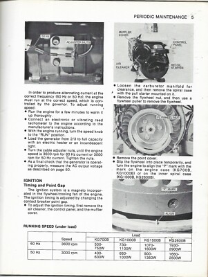 KAWASAKI PORTABLE GENERATOR Model KG700B KG1000B KG1500B KG2600B