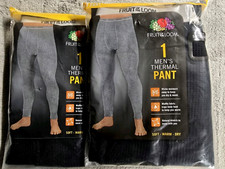Thermal Baselayer Underwear Pants LOT OF 2 Fruit of the Loom Men XL 40-42 Black