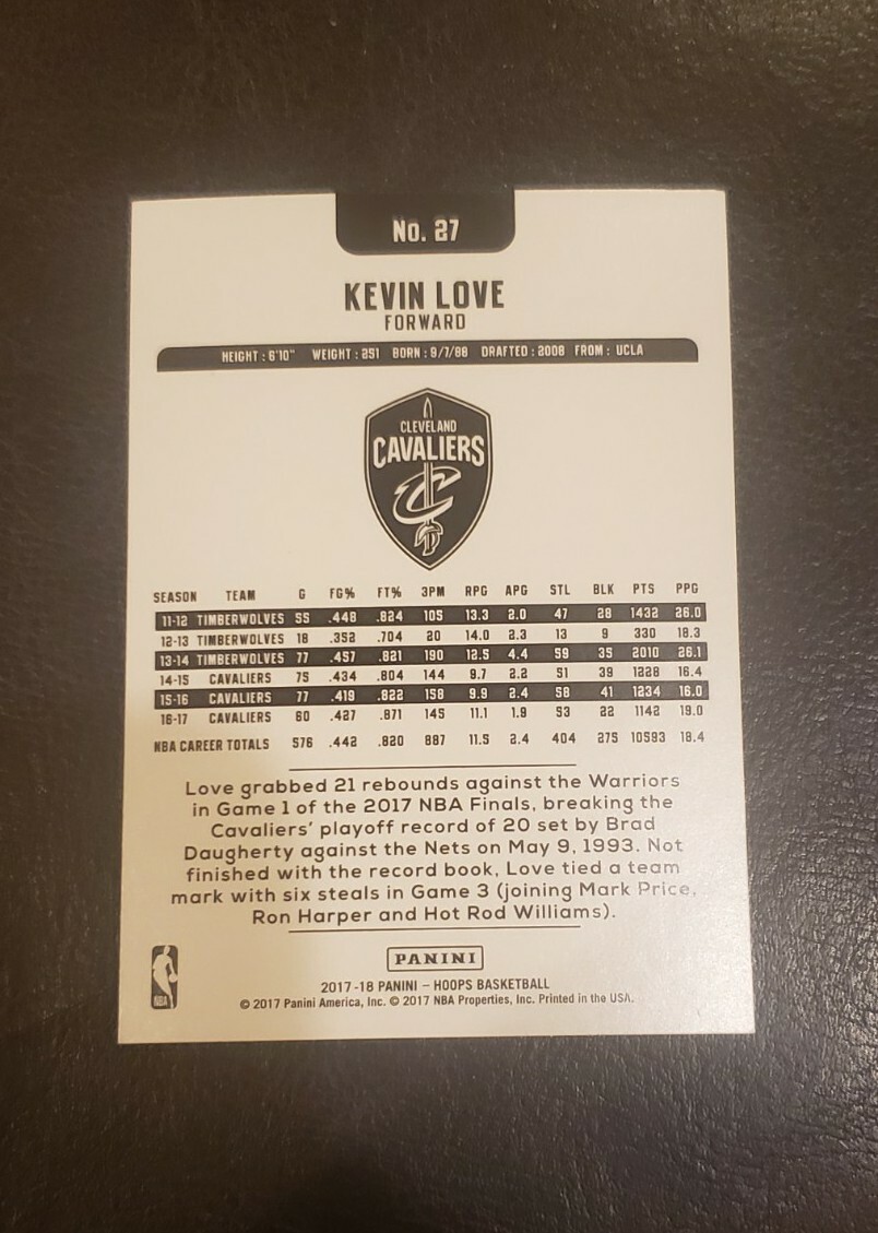 2017-18 Panini NBA Hoops Kevin Love #27 Cleveland Cavaliers | eBay