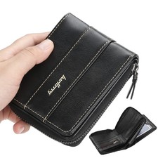 Men's Wallet Slim Compact Leather Zip Around Purse Bifold ID Window Card Holder