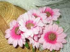 LT PINK Millinery Daisy SILK Flowers w Stems 6 pcs BUNCH Cissy DOLL HATS Crafts