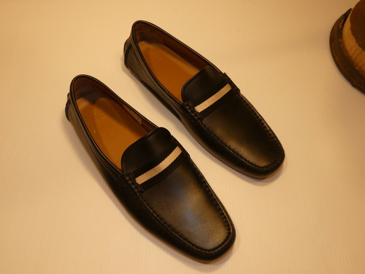 Bally Men's Black Slip On Loafers w White Stripe, Size 12 | eBay