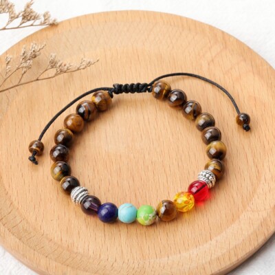 7 Chakra Stone Tiger's Eye Beaded Healing Grounding Strength Women Men Bracelet