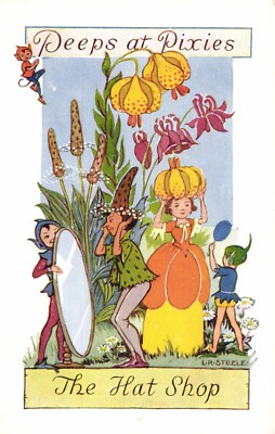 FAIRIES FANTASY PEEPS AT PIXIES HAT SHOP L. R. STEELE, Vintage Postcard (b54466)