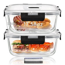 2pcs 17.58 oz Glass Food Storage Container wi...
