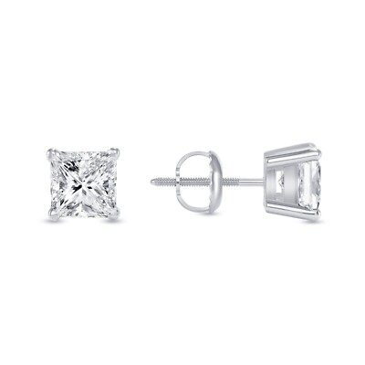 3/4 Ct Princess Lab Created Grown Diamond Earrings 14K White Gold E/VVS Screw