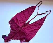 Wine Burgundy Lace Romper Bodysuit Teddy Lingerie One Piece M NWT