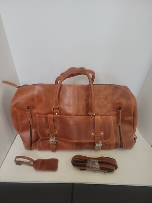 Brown Leather Luggage New Men's Vacation Leather Duffle Gym Bag Weekender 24''
