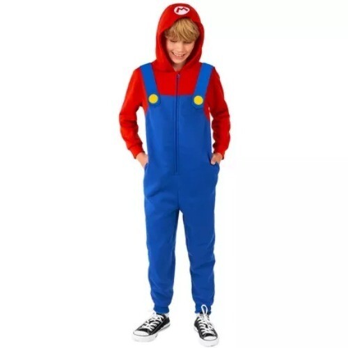 Mario-inspiriertes Overall-Kostüm mit Kapuze für Kinder - rot & blau Größe 6-8 Jahre gemütlich & F - Bild 4 von 5