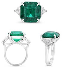 LARGE 14.19CT DIAMOND & AAA EMERALD PLATINUM 3D SQUARE OCTAGON & TRILLION RING