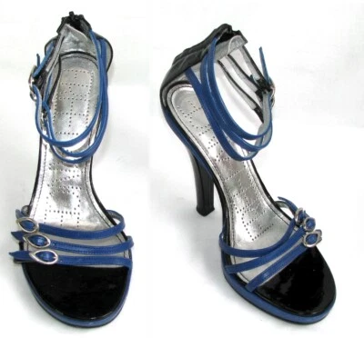 FREE LANCE Sandalen Absätze 11.5 CM 3 Riemen Leder Blau Und Black 37 Top Zustand - Bild 1 von 4