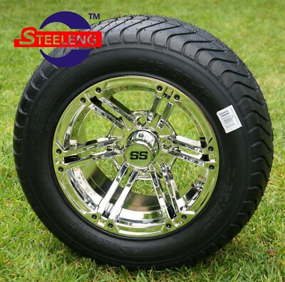 GOLF CART 12'' CHROME TERMINATOR WHEELS and 215/50-12 COMFORT RIDE DOT TIRES (4) 