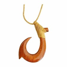 Hawaiian Koa Wood Hand Carved Makao Fish Hook Jewelry Necklace from Hawaii