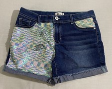 Girl's Jordache Flip Sequin Distressed Roll Cuff Denim Jean Shorts - Size: 16