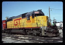 Original Slide - GTW Grand Trunk Western 5936 SD40-2 UP colors Cicero IL 2-21-91