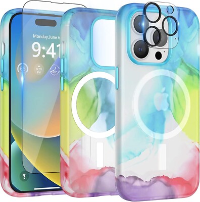 pcgaga Magnetic für iPhone 14 Pro Hülle mit MagSafe, mit Hartglas Display 