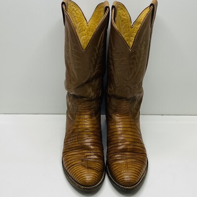 Vintage 90s Nocona Brown Teju Lizard Cowboy Boots 9.5 D Western Wear Texas Made Vintage Nocona Teju Lizard Brown Cowboy Boots Size Men main image 2